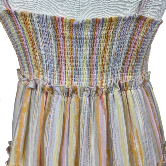 Sundays Women's Striped Tiered Dress S Tie Strap Sleeveless Pastel Mini Summer - Picture 5 of 9